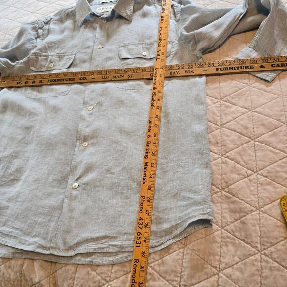 Orvis Button Up Shirt Men's XL Blue White Linen Houndstooth Casual Work Party - Picture 5 of 5
